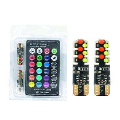 روشنایی نوع جدید خودرو داخل لامپ LED T10 5050 6SMD رنگ RGB با RGB با چراغ های فلش کننده استروب از راه دور
