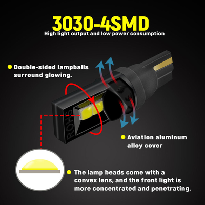 لامپ های LED 360 درجه T10 194 168 147 W5W 3030 لامپ های داخلی خودرو LED خطای رایگان چراغ صفحه مجوز
