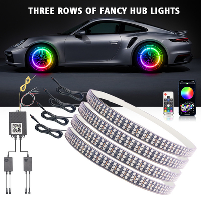 RGB SMD 5050 LED Strip IP67 ضد آب LED چرخ ماشین هاب رنگ روشن RGB چراغ چرخ LED برای دوار خودرو با کنترل اپلیکیشن