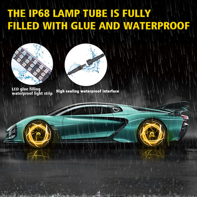 RGB SMD 5050 LED Strip IP67 ضد آب LED چرخ ماشین هاب رنگ روشن RGB چراغ چرخ LED برای دوار خودرو با کنترل اپلیکیشن