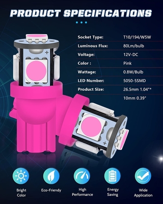 194 لامپ LED خودرو 6500K Wedge T10 تراشه SMD 5050