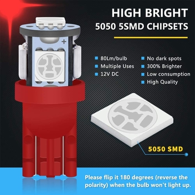 194 لامپ LED خودرو 6500K Wedge T10 تراشه SMD 5050