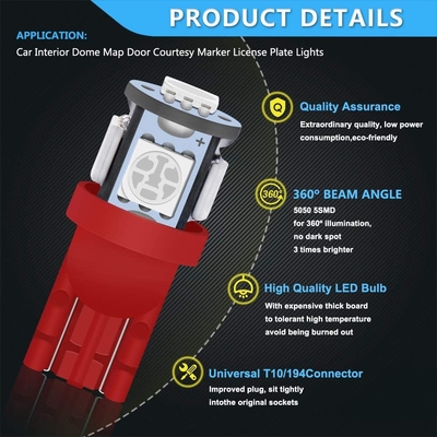 194 لامپ LED خودرو 6500K Wedge T10 تراشه SMD 5050