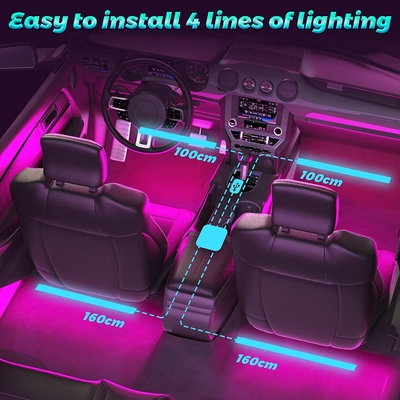 4 عدد 48 چراغ LED استریپ داخلی خودرو IP65 با کنترل برنامه پورت USB