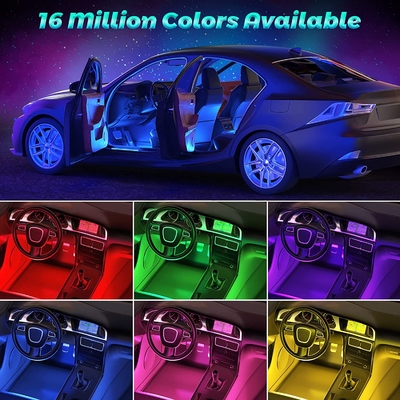 4 عدد 48 چراغ LED استریپ داخلی خودرو IP65 با کنترل برنامه پورت USB