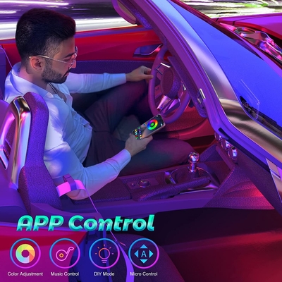 4 عدد 48 چراغ LED استریپ داخلی خودرو IP65 با کنترل برنامه پورت USB