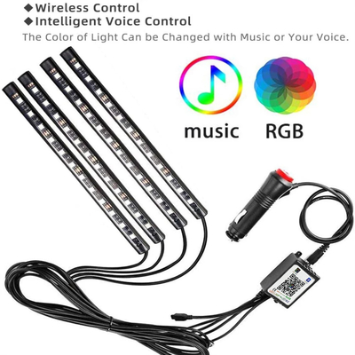 4 عدد 48 چراغ LED استریپ داخلی خودرو IP65 با کنترل برنامه پورت USB